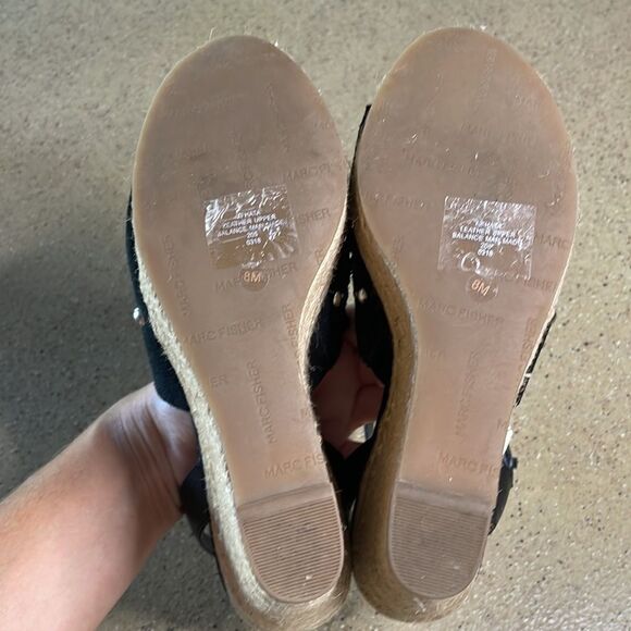 Marc Fisher "Hata" Espadrille Wedge Studded Sandals Black Suede sz 8 - Picture 15 of 16